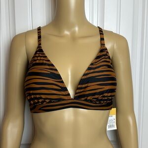 Kona Sol Brown and Black Tiger Striped Bikini Top. Size D/DD. Full Coverage. NWT